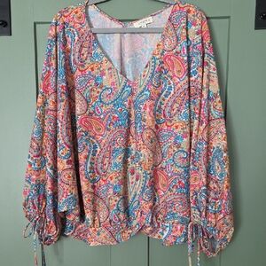 Umgee Multicolor Paisley V-Neck Blouse